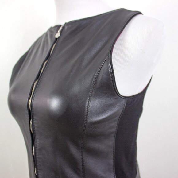 White House Black Market Black Genuine Leather Bodice Top - Picture 3 of 8